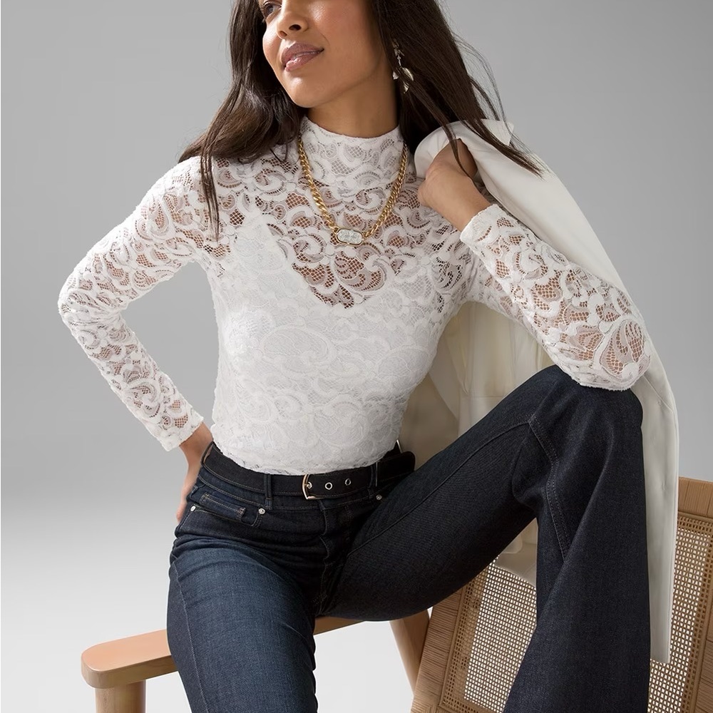 NWT WHBM Lace Mockneck Top